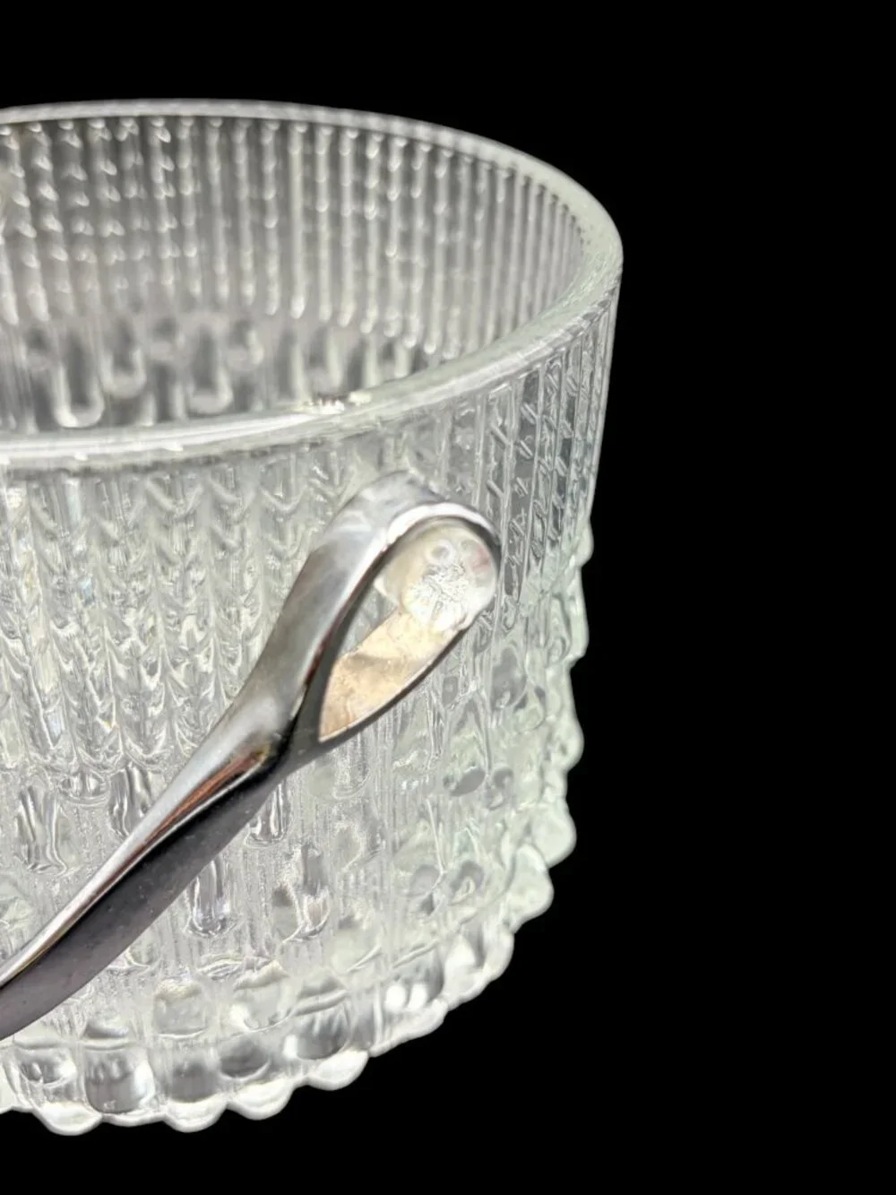 Vtg Teleflora French Glass Ice Bucket Biscuit Jar w/ Chrome Handle Textured MCM